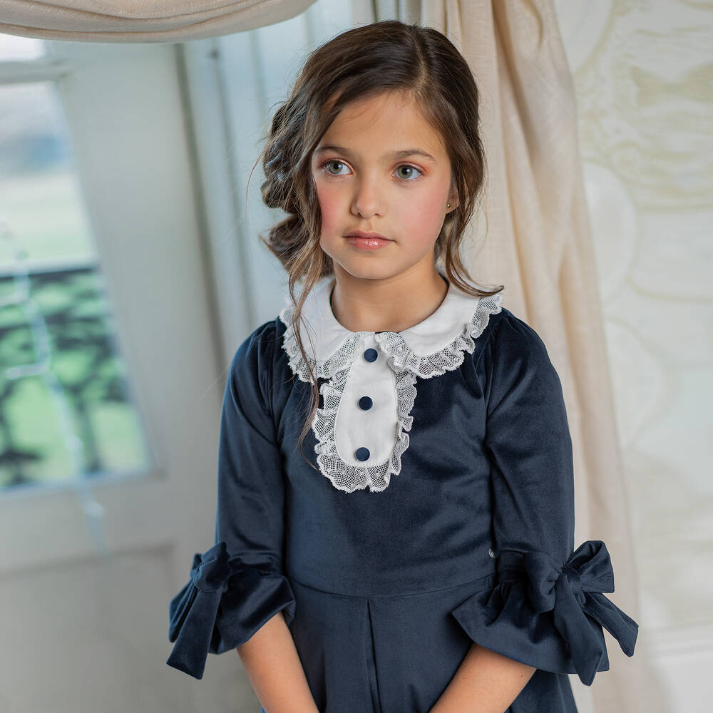 Piccola Speranza Robe bleu marine velours Fille Childrensalon Outlet