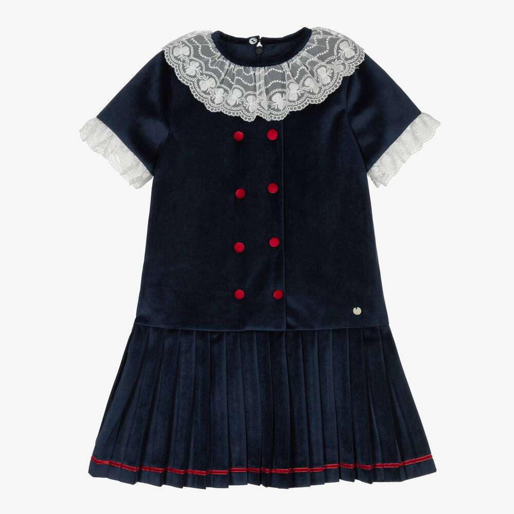 Piccola Speranza - Robe bleu marine plissée en velours | Childrensalon