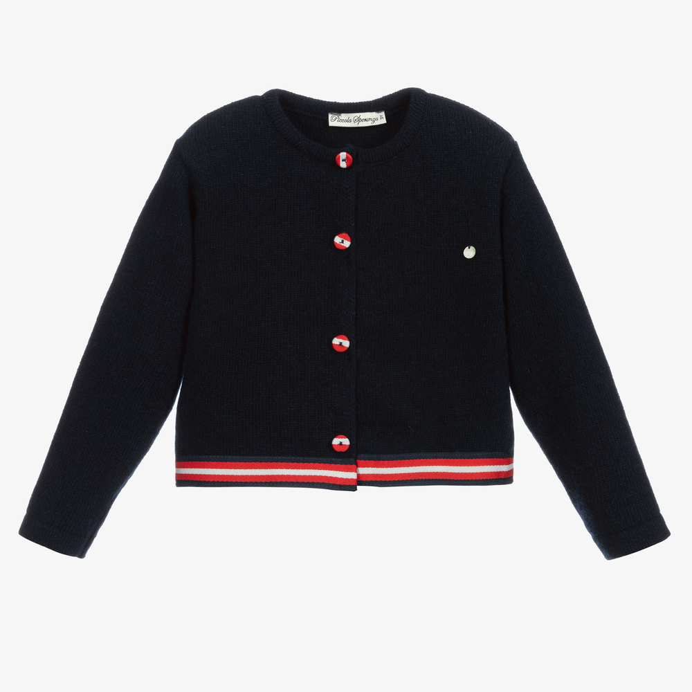 Piccola Speranza - Girls Navy Blue Wool Cardigan | Childrensalon