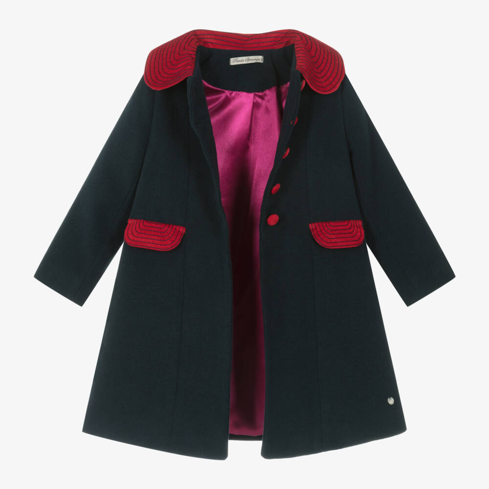 Piccola Speranza-Girls Navy Felt Coat & Bonnet Ensemble | Childrensalon Outlet