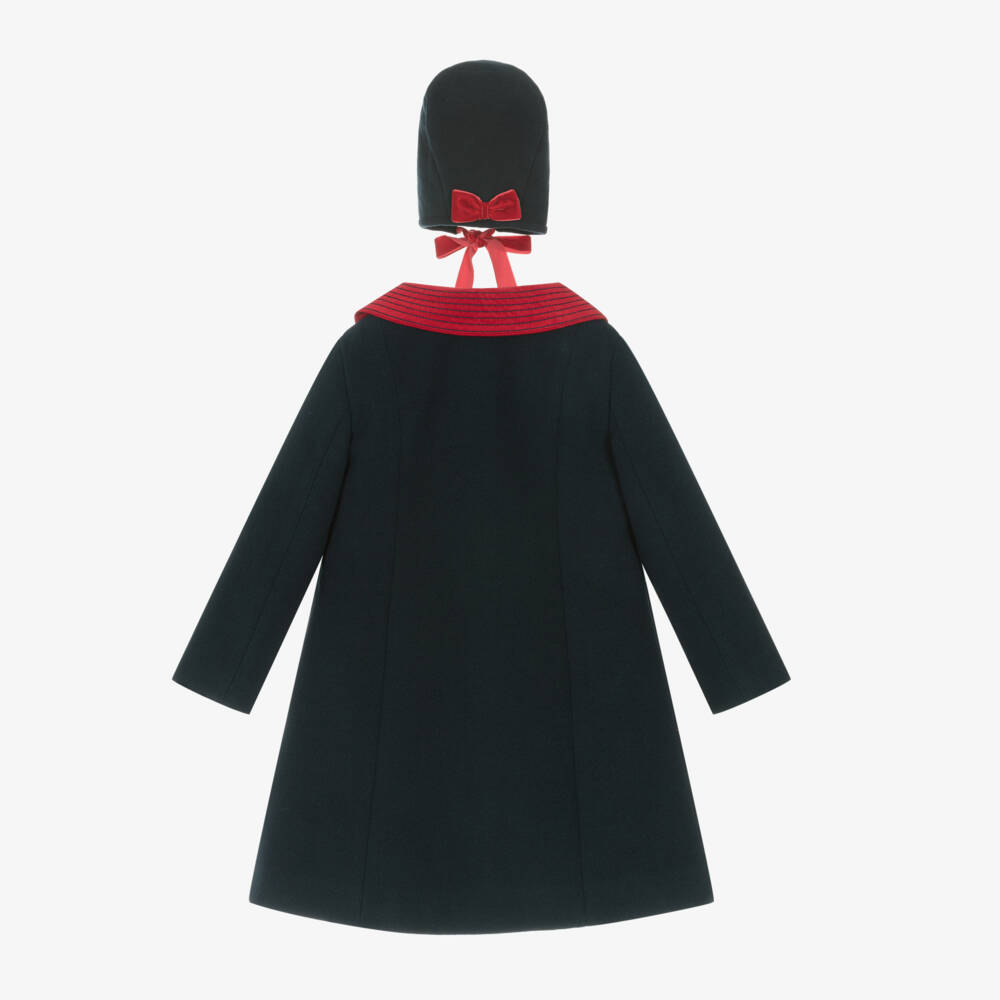 Piccola Speranza-Girls Navy Felt Coat & Bonnet Ensemble | Childrensalon Outlet