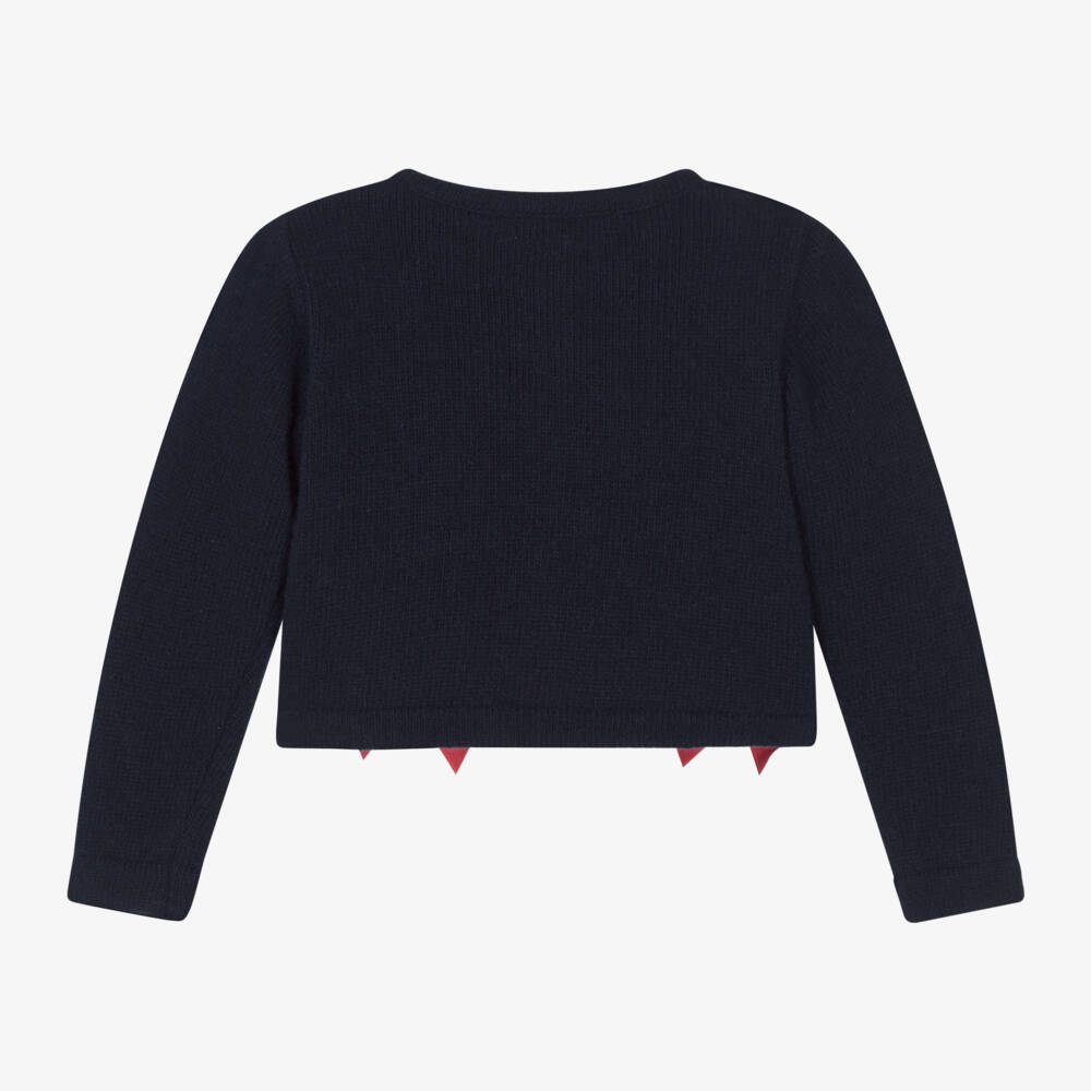 Piccola Speranza-Girls Navy Wool Bow Cardigan | Childrensalon Outlet