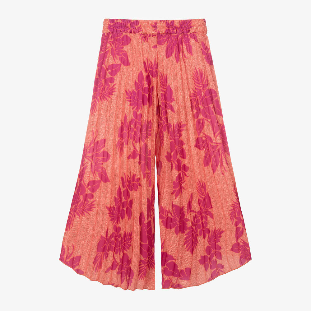Piccola Speranza-Girls Orange Floral Crêpe Palazzo Trousers | Childrensalon Outlet