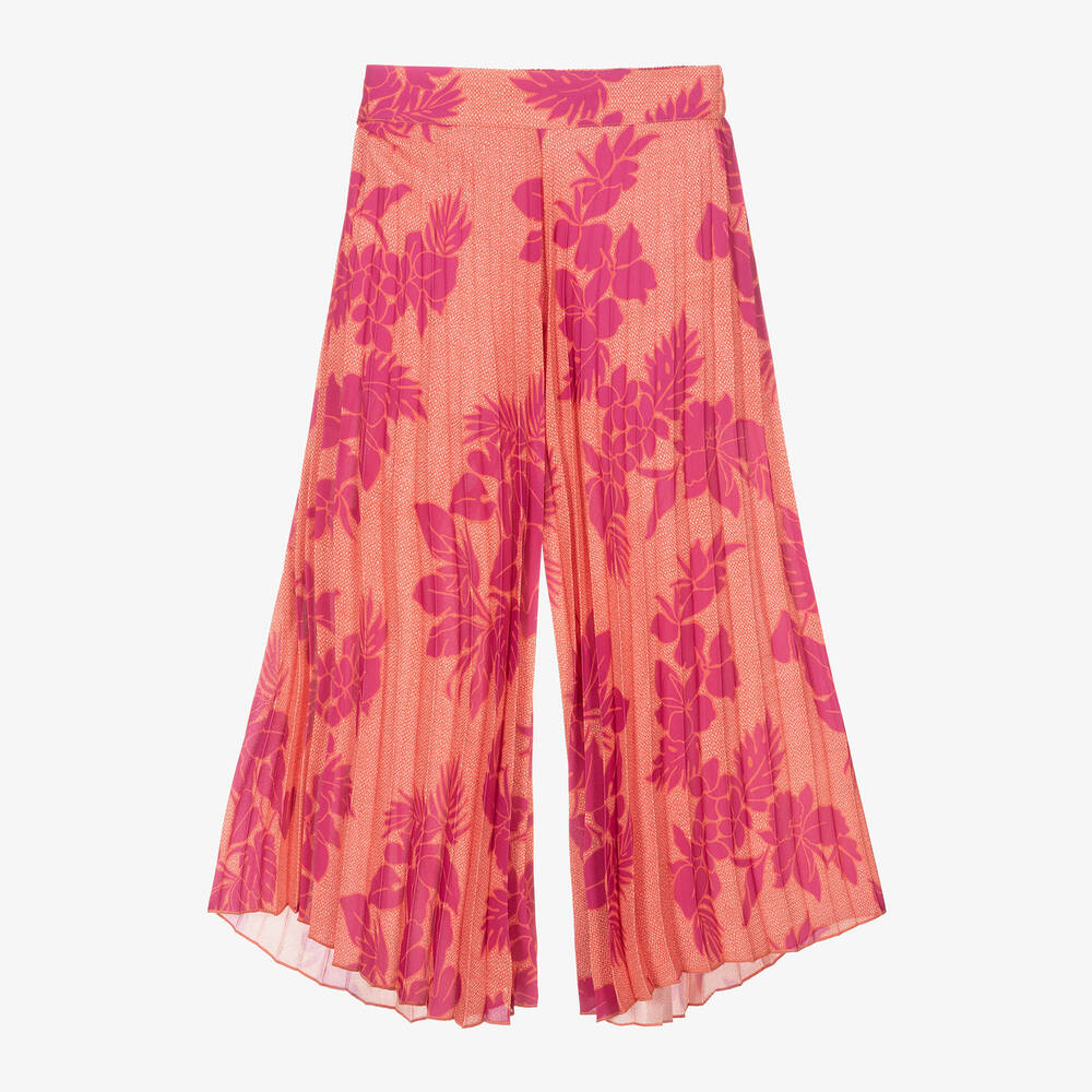 Piccola Speranza-Girls Orange Floral Crêpe Palazzo Trousers | Childrensalon Outlet