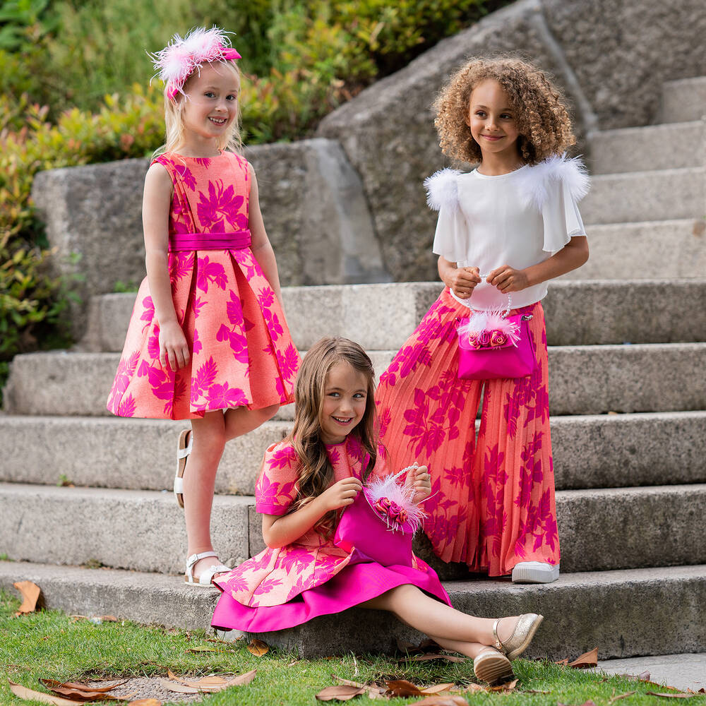 Piccola Speranza-Girls Orange Floral Crêpe Palazzo Trousers | Childrensalon Outlet