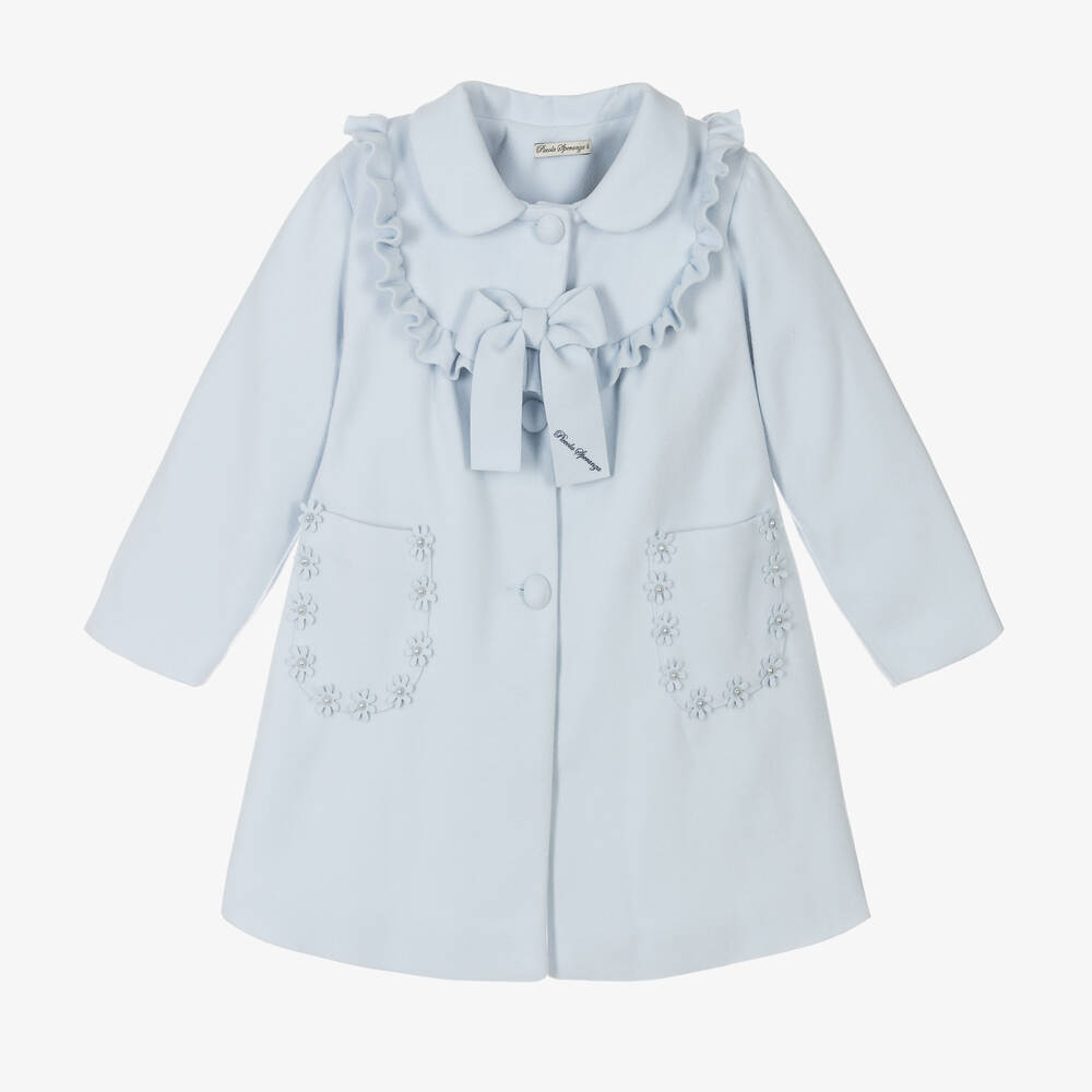 Piccola Speranza - Girls Pale Blue Bow Coat | Childrensalon