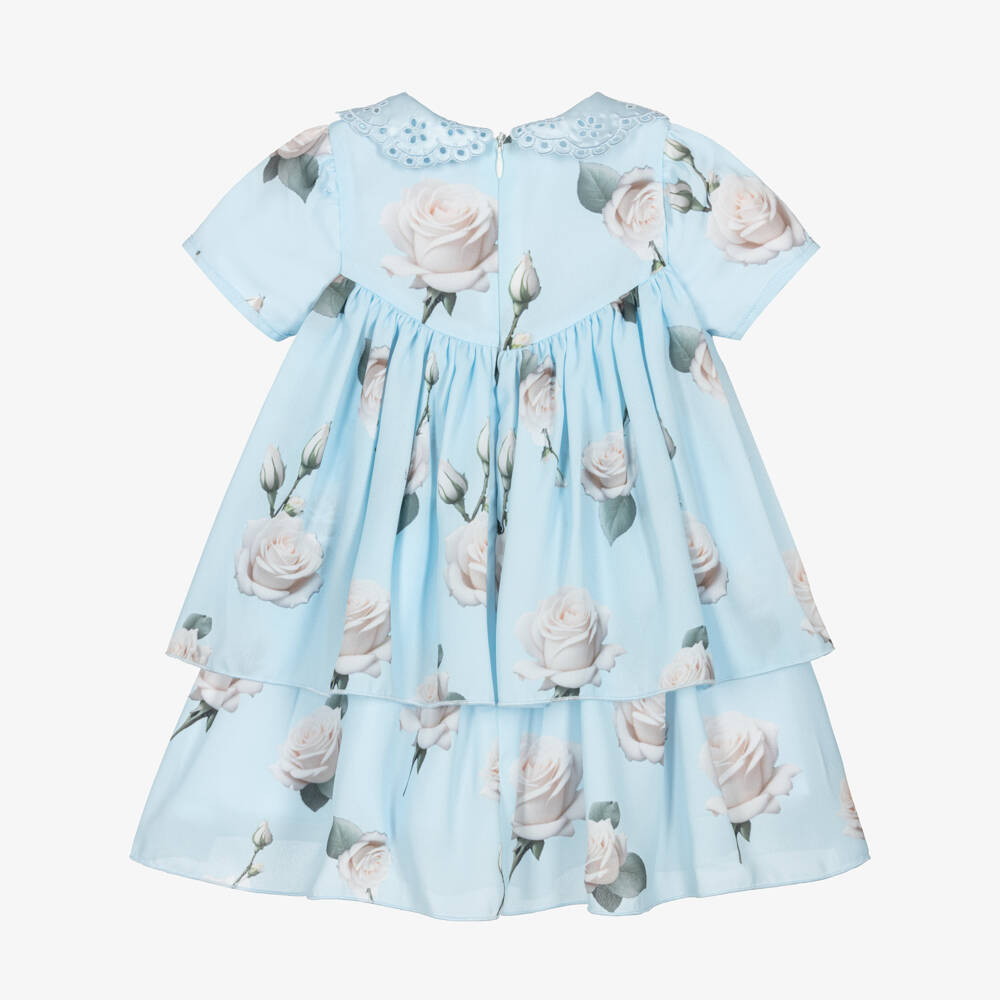 Piccola Speranza-Girls Pale Blue Crêpe Chiffon Dress with White Roses | Childrensalon Outlet