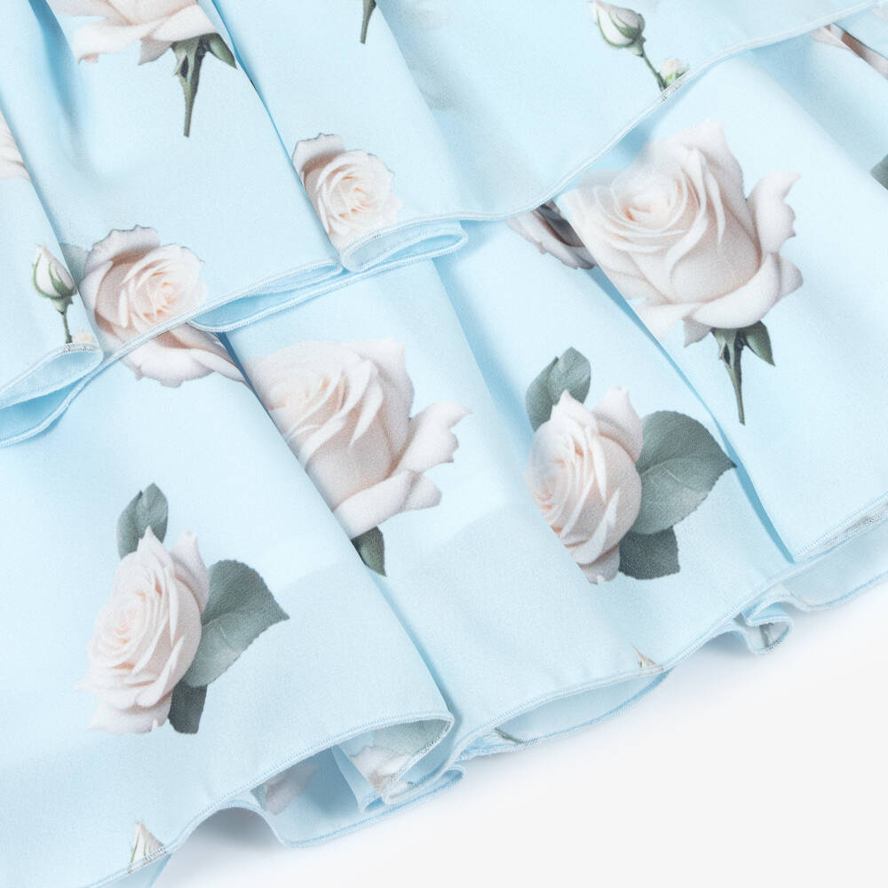 Piccola Speranza-Girls Pale Blue Crêpe Chiffon Dress with White Roses | Childrensalon Outlet