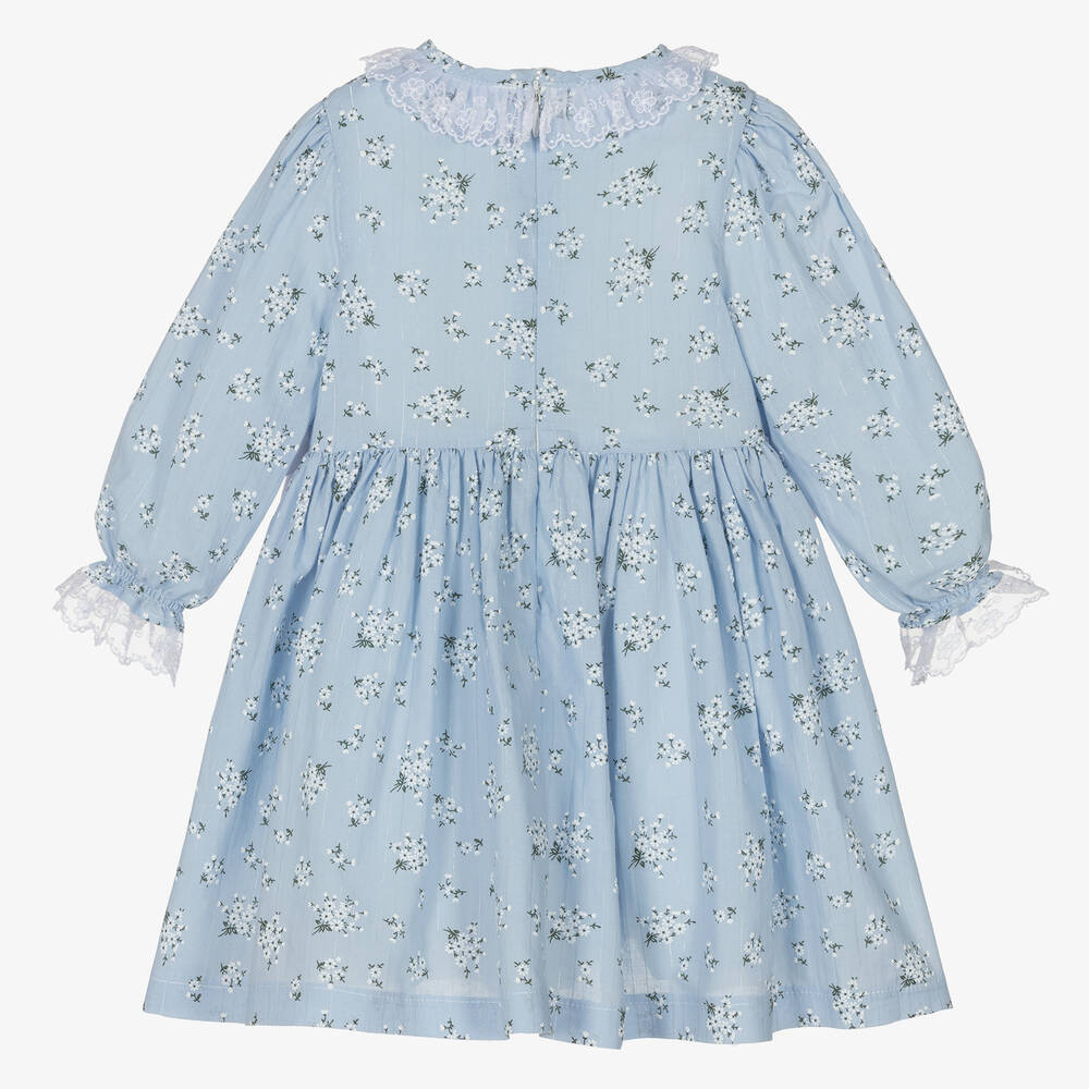Piccola Speranza-Girls Pale Blue Floral Print Cotton Dress | Childrensalon Outlet