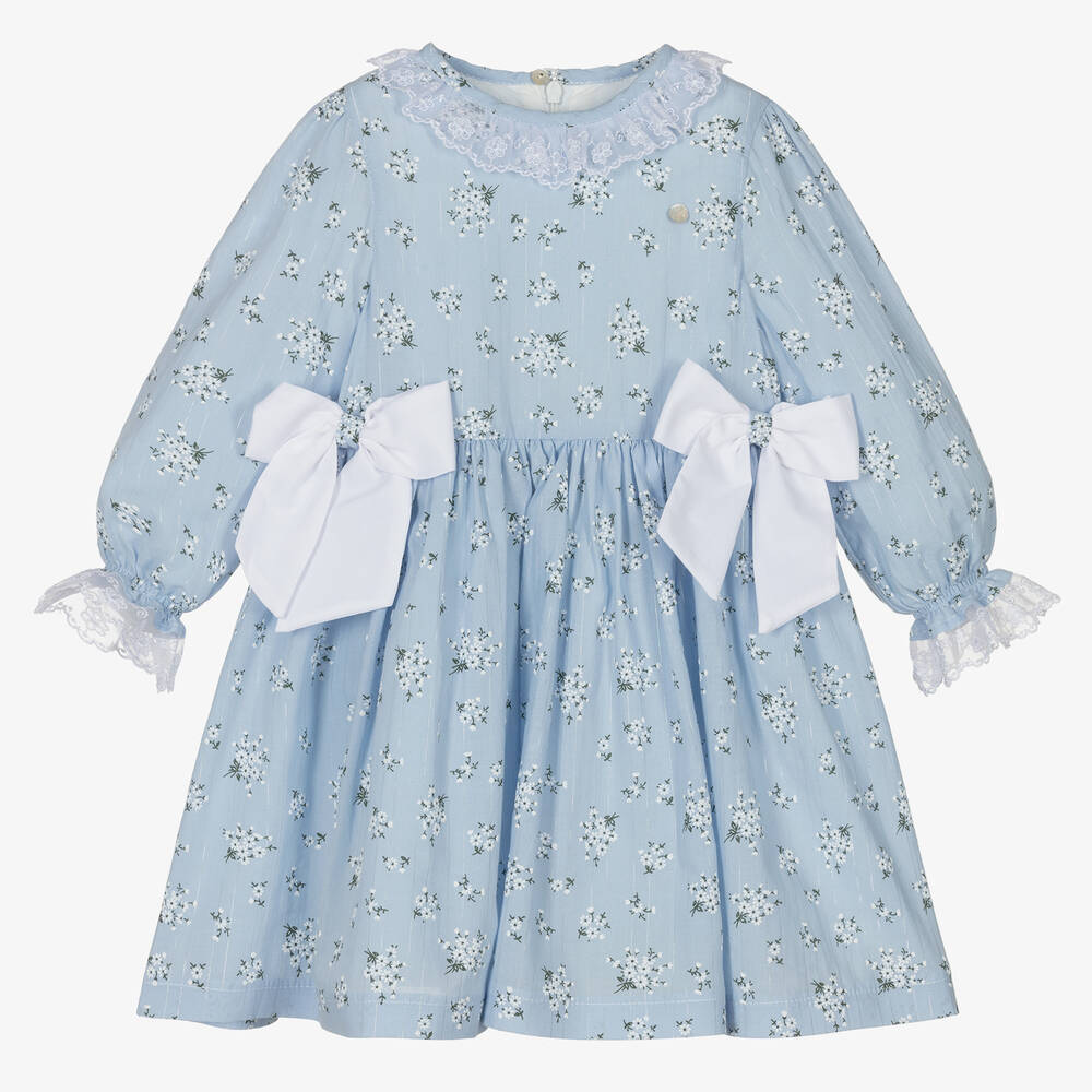 Piccola Speranza - Girls Pale Blue Floral Print Cotton Dress | Childrensalon