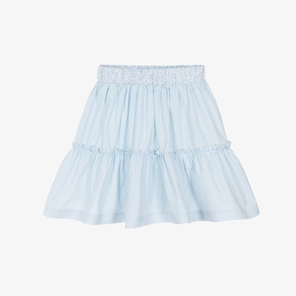 Piccola Speranza-Girls Pale Blue & White Stripe Cotton Skirt | Childrensalon Outlet