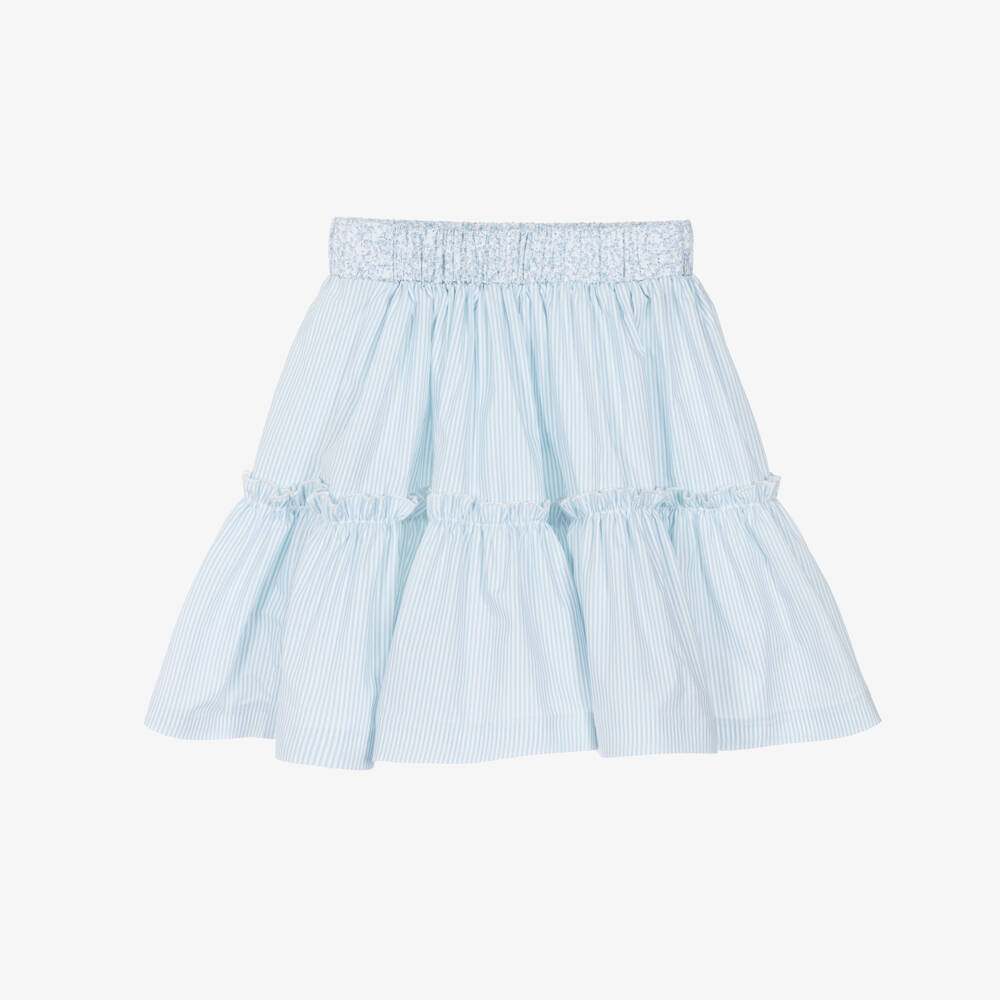 Piccola Speranza-Girls Pale Blue & White Stripe Cotton Skirt | Childrensalon Outlet