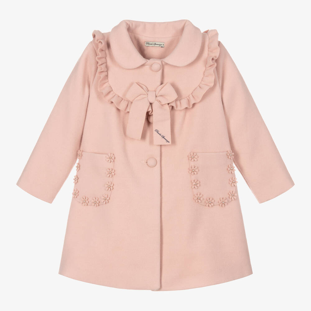 Piccola Speranza - Girls Pale Pink Bow Coat | Childrensalon