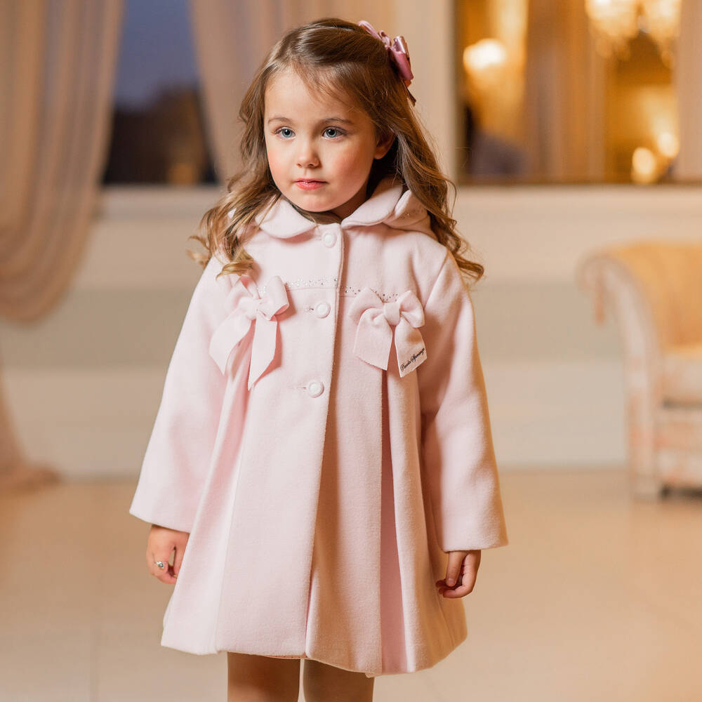 Piccola Speranza - Girls Pale Pink Bow Coat | Childrensalon