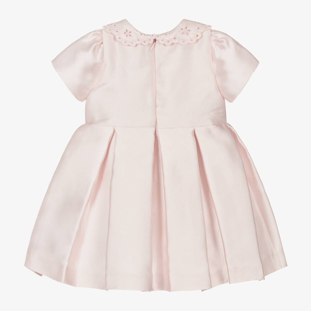 Piccola Speranza-فستان بياقة أطفال بناتي ساتان تويل لون زهري | Childrensalon Outlet