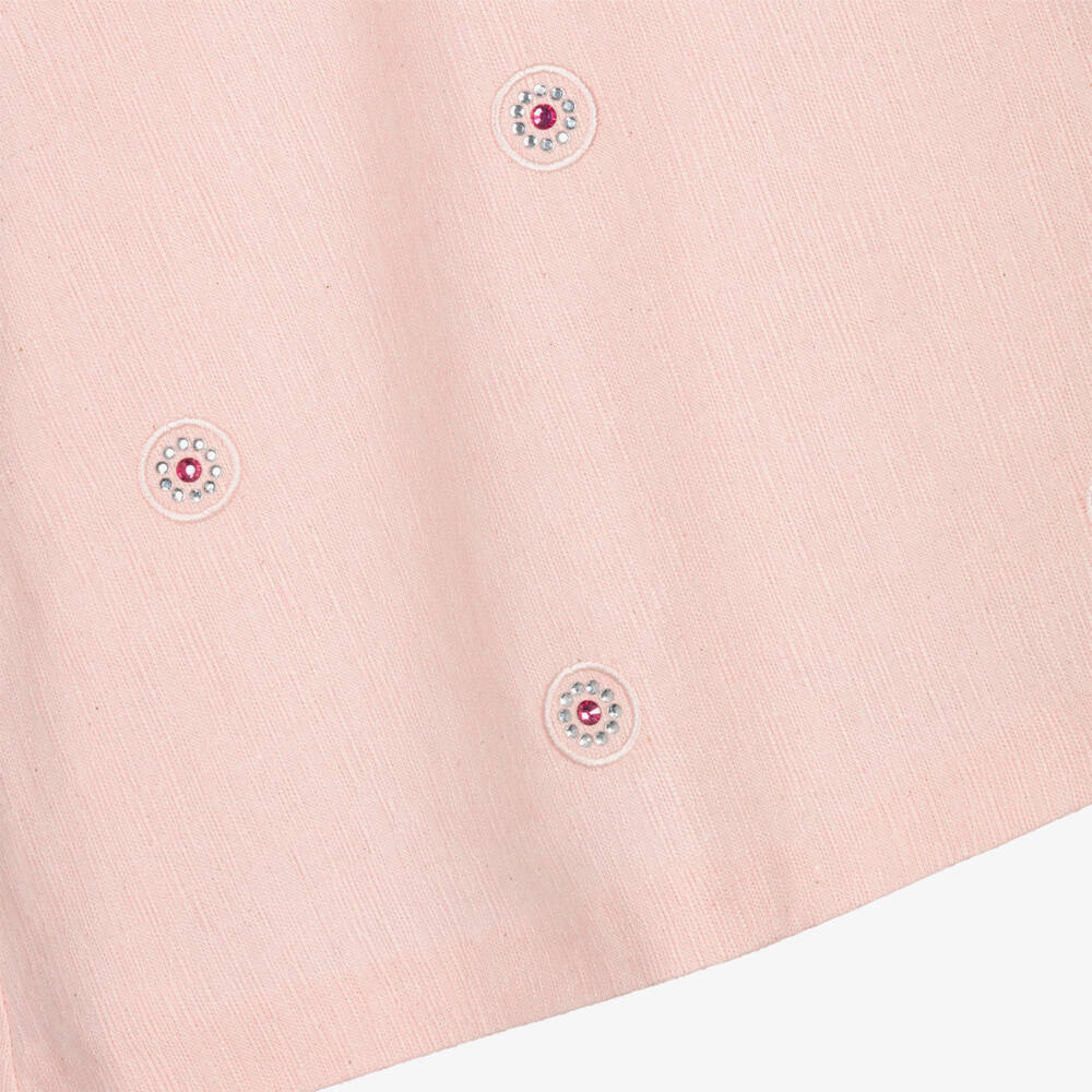 Piccola Speranza-Girls Pale Pink Textured Dress with Diamanté Flowers | Childrensalon Outlet