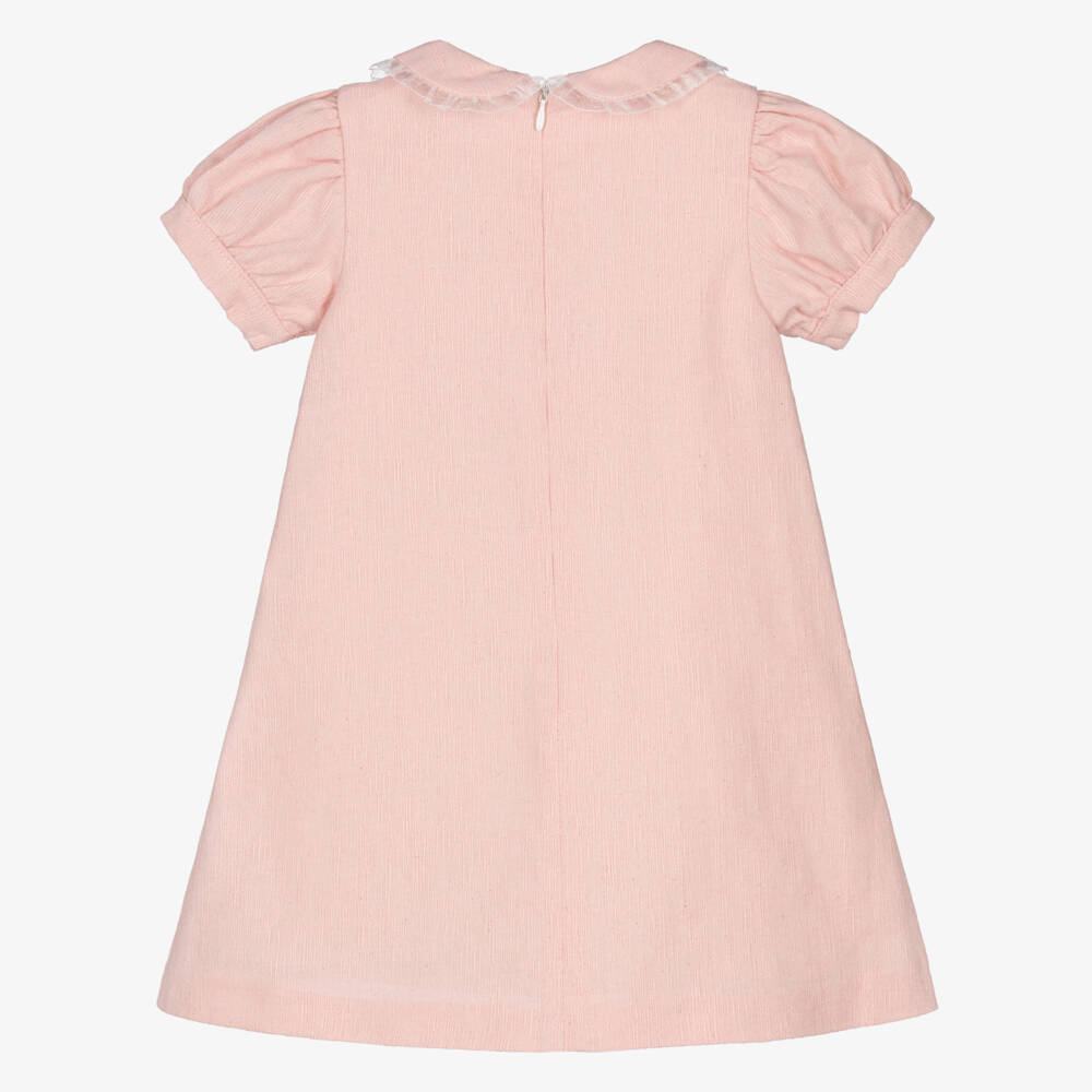 Piccola Speranza-Girls Pale Pink Textured Dress with Diamanté Flowers | Childrensalon Outlet