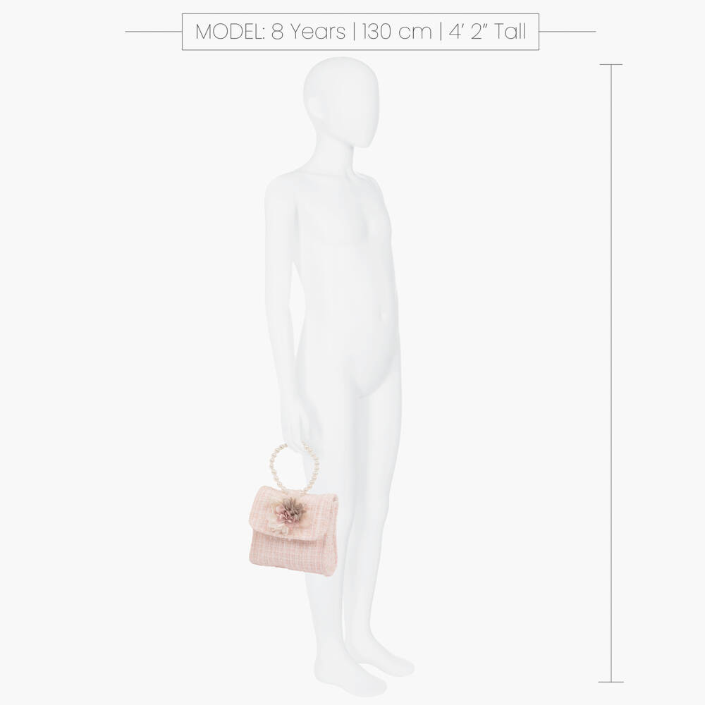 Piccola Speranza-Girls Pale Pink Tweed Handbag with Flowers (16cm) | Childrensalon Outlet