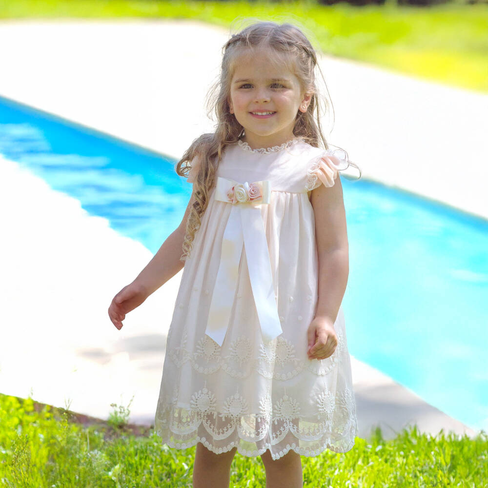 Piccola Speranza-Girls Pastel Pink Lace-Trimmed Dress | Childrensalon Outlet