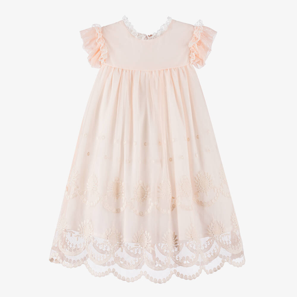 Piccola Speranza-Girls Pastel Pink Lace-Trimmed Dress | Childrensalon Outlet