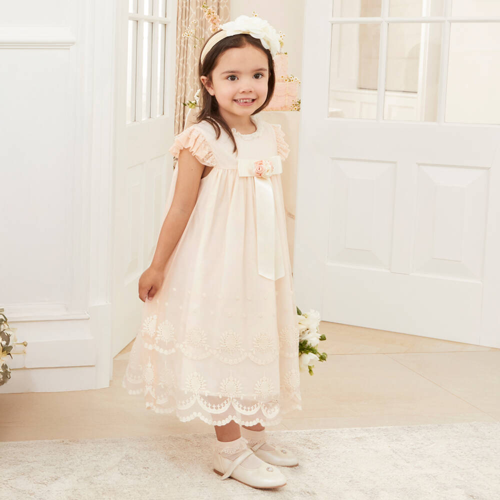 Piccola Speranza-Girls Pastel Pink Lace-Trimmed Dress | Childrensalon Outlet