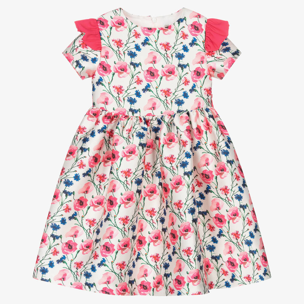 Piccola Speranza-فستان ساتان لون عاجي بطبعة ورود | Childrensalon Outlet