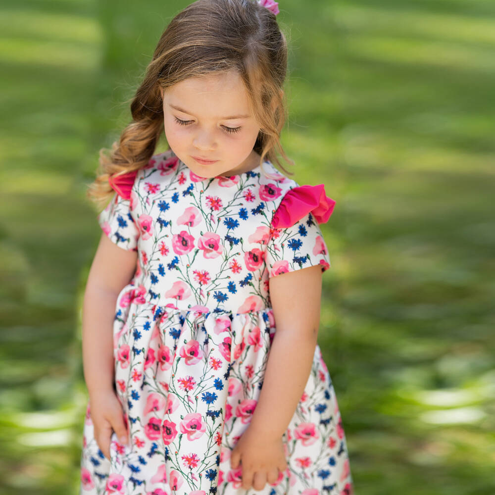 Piccola Speranza-Girls Pink & Blue Floral Satin Dress | Childrensalon Outlet