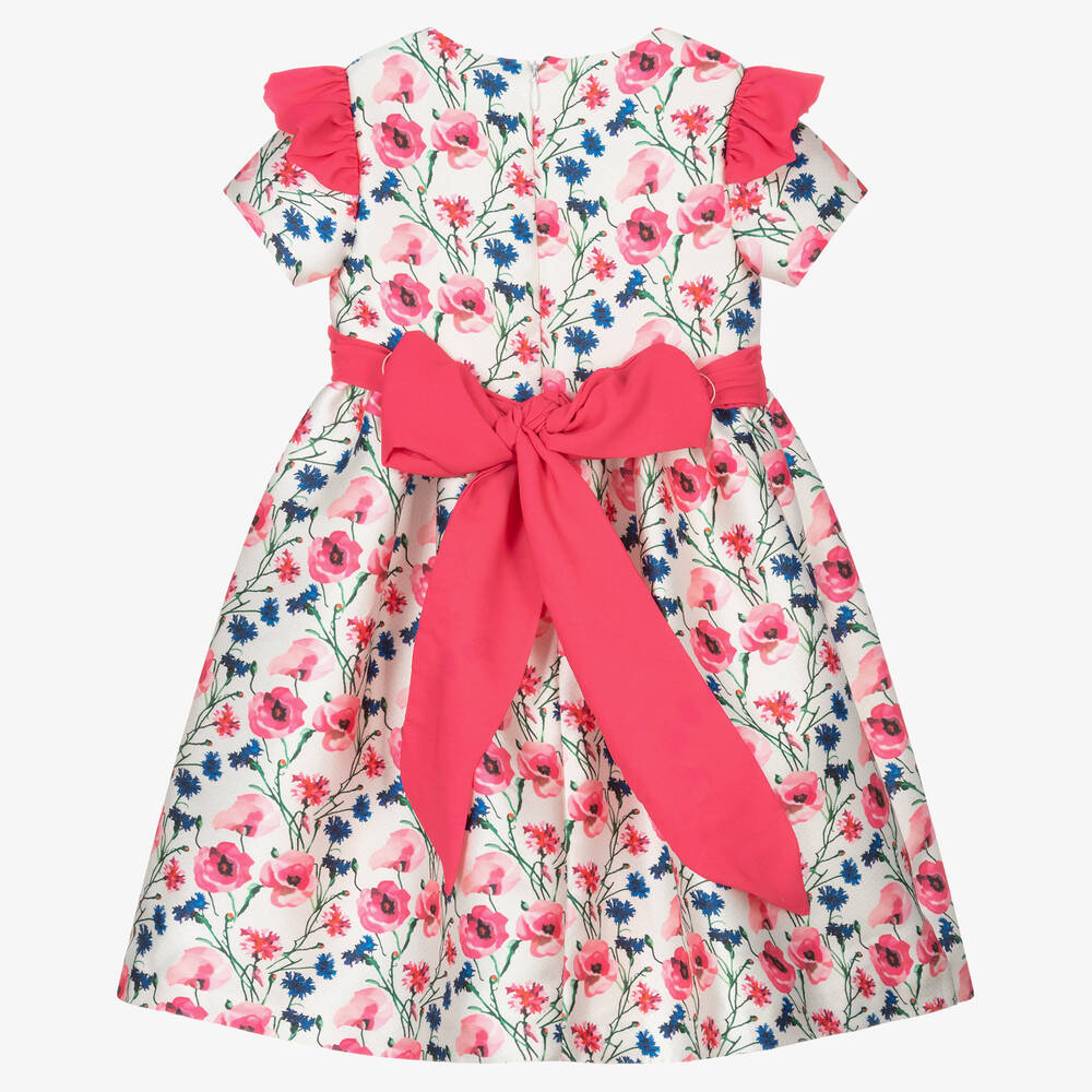 Piccola Speranza-Girls Pink & Blue Floral Satin Dress | Childrensalon Outlet