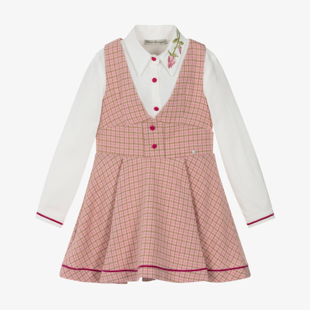 Piccola Speranza-Girls Pink Check Tweed Ensemble | Childrensalon Outlet