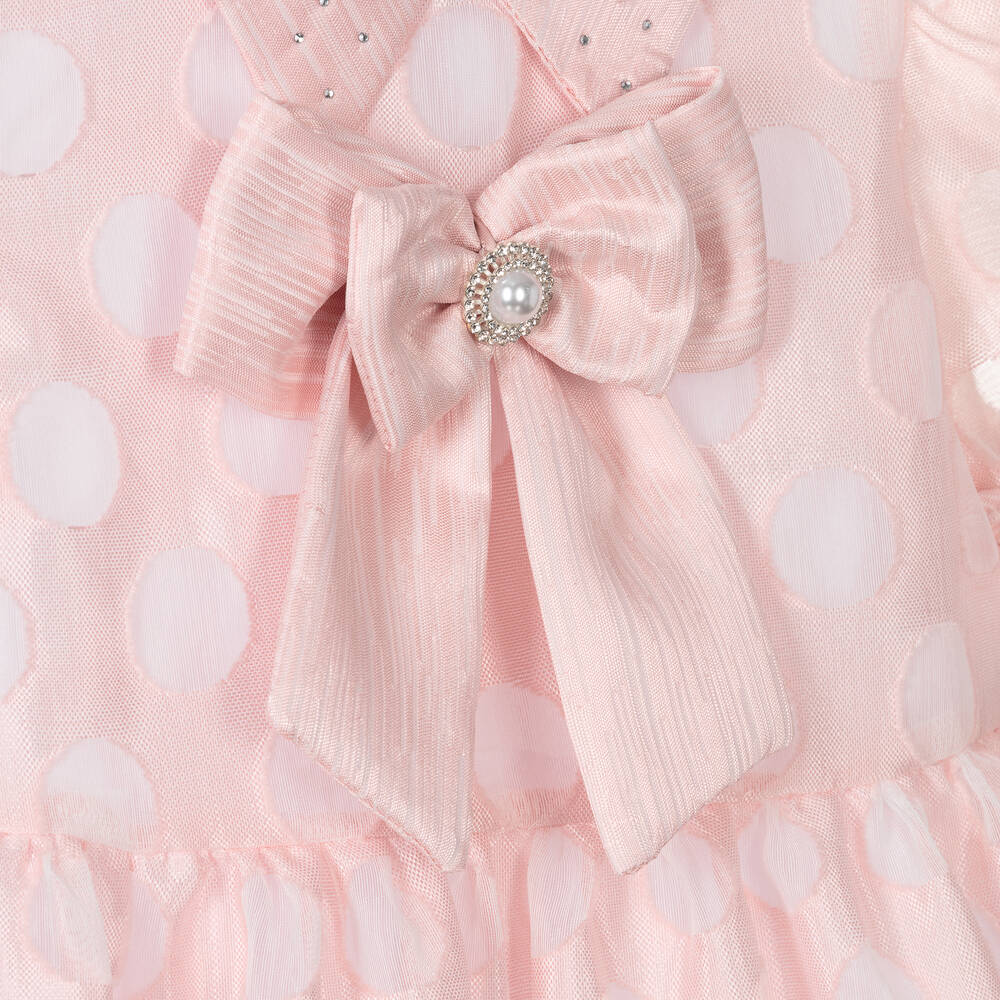 Piccola Speranza-Girls Pink Collared Polka Dot Dress | Childrensalon Outlet