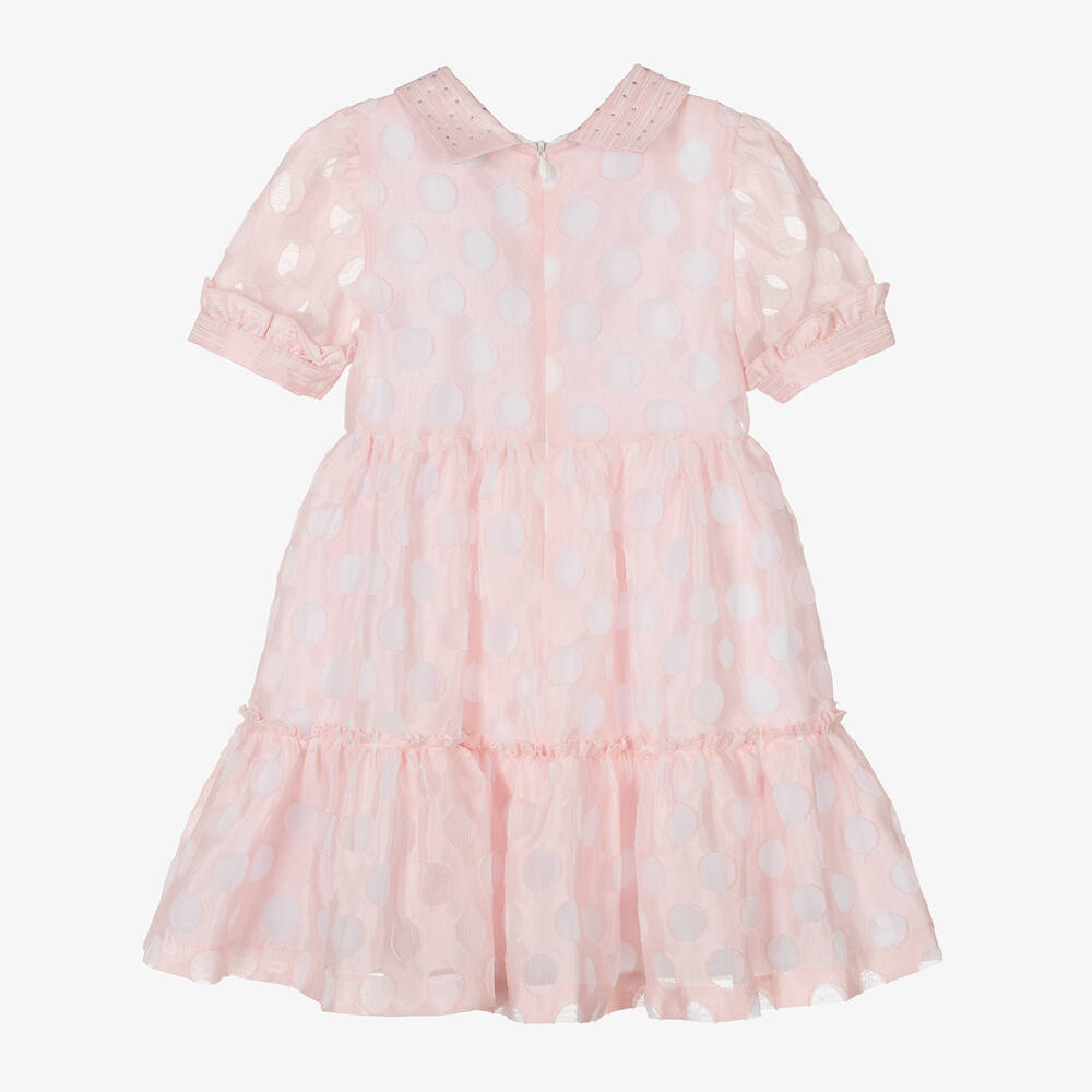 Piccola Speranza-Girls Pink Collared Polka Dot Dress | Childrensalon Outlet