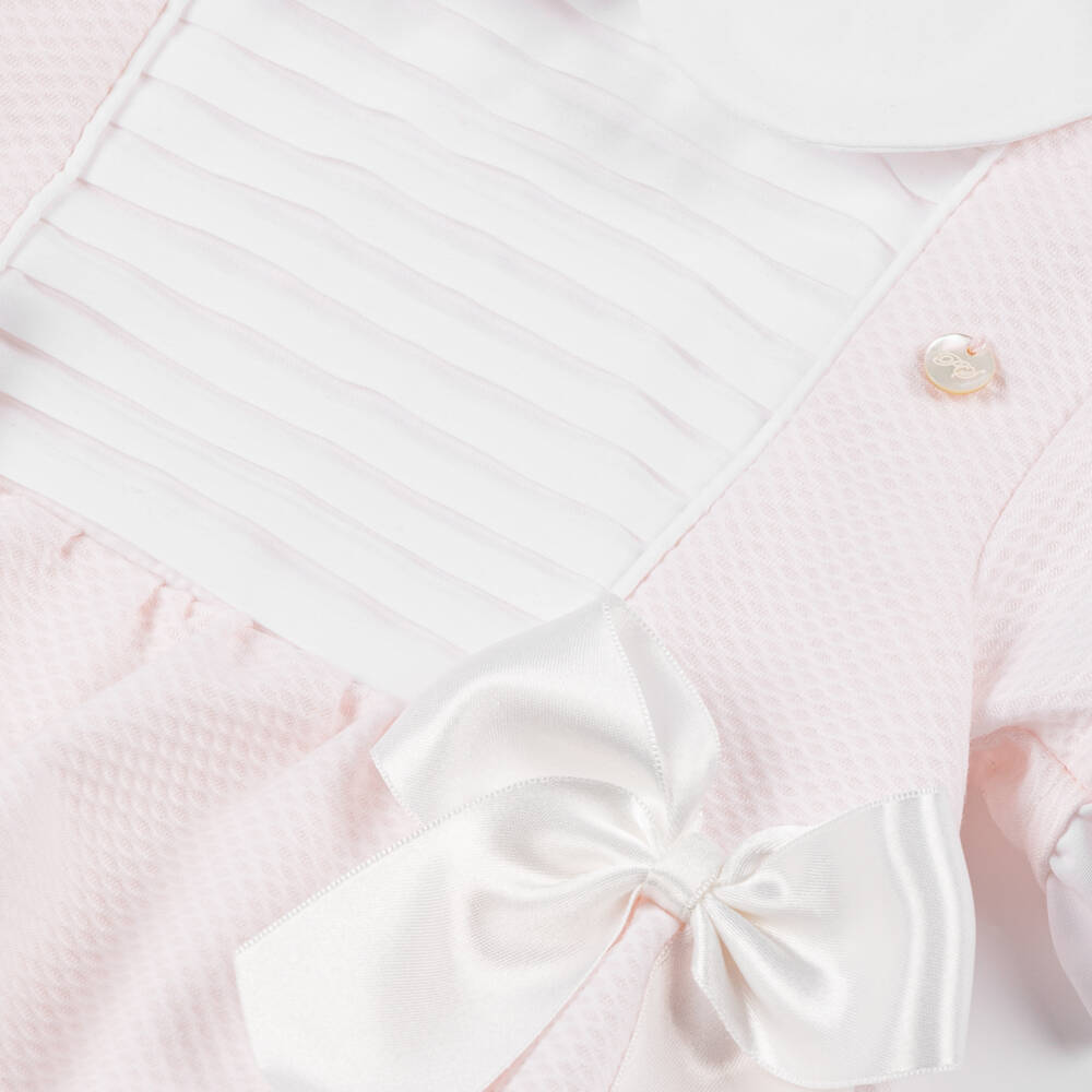 Piccola Speranza-Girls' Pink Cotton Bow Romper | Childrensalon Outlet