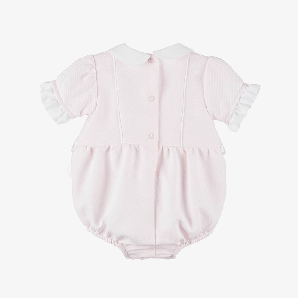 Piccola Speranza-Girls' Pink Cotton Bow Romper | Childrensalon Outlet