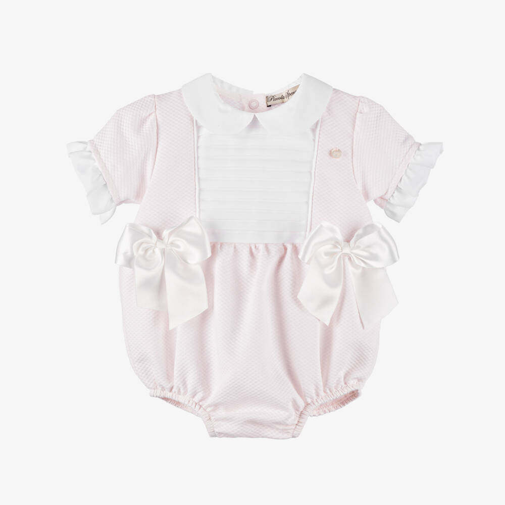Piccola Speranza-جمبسوت وردي قطني للبنات مع فيونكة | Childrensalon Outlet