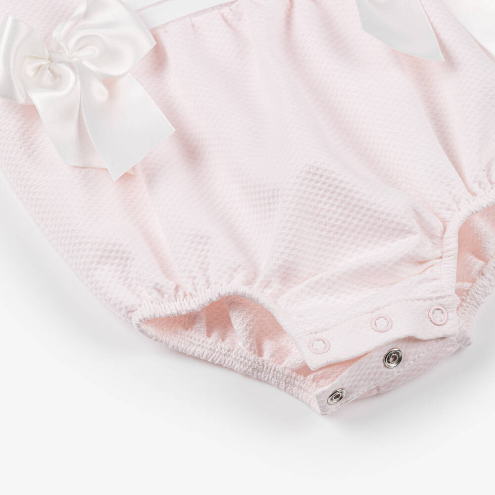 Piccola Speranza-Girls' Pink Cotton Bow Romper | Childrensalon Outlet