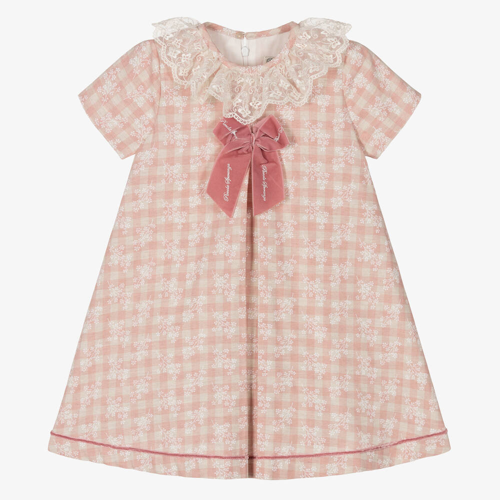 Piccola Speranza - Girls Pink Cotton Check Dress | Childrensalon