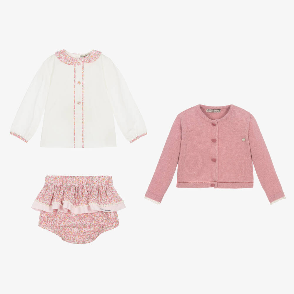 プリルン 12点 Piccola Speranza - Girls Pink Cotton Floral Shorts Set