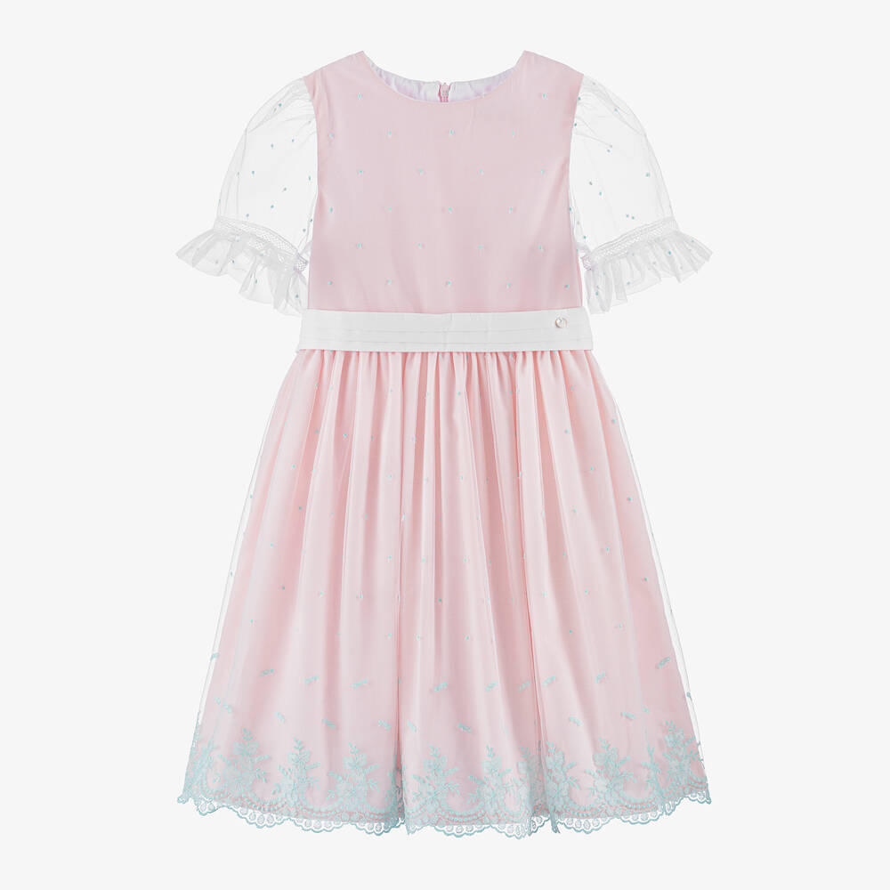 Piccola Speranza-Girls Pink Cotton & Tulle Dress | Childrensalon Outlet