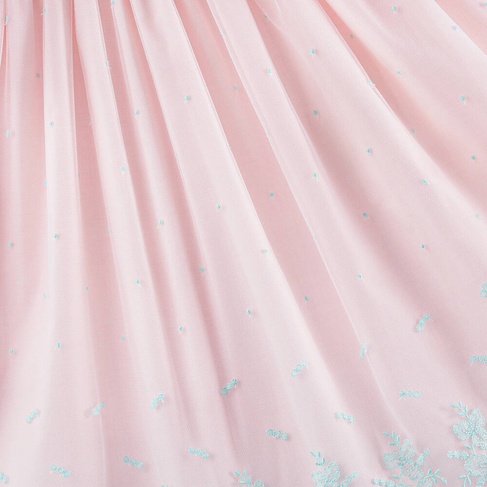 Piccola Speranza-فستان مزيج قطن بوبلين وتول لون زهري فاتح | Childrensalon Outlet