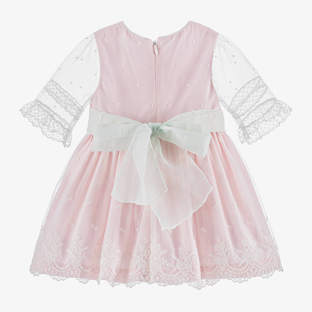 Piccola Speranza-Girls Pink Embroidered Tulle Dress | Childrensalon Outlet
