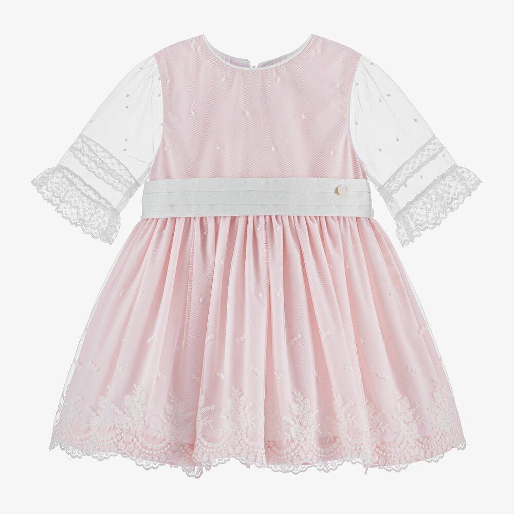 Piccola Speranza-Girls Pink Embroidered Tulle Dress | Childrensalon Outlet