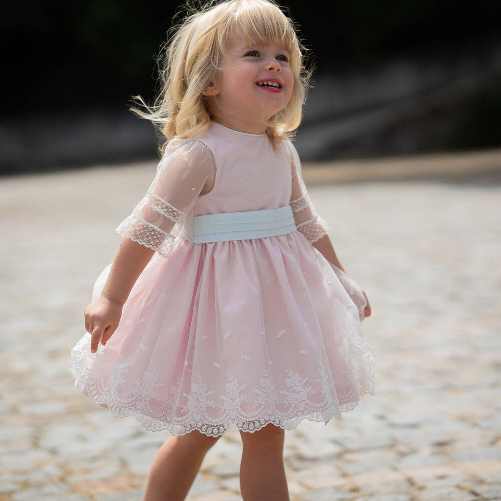 Piccola Speranza-Girls Pink Embroidered Tulle Dress | Childrensalon Outlet