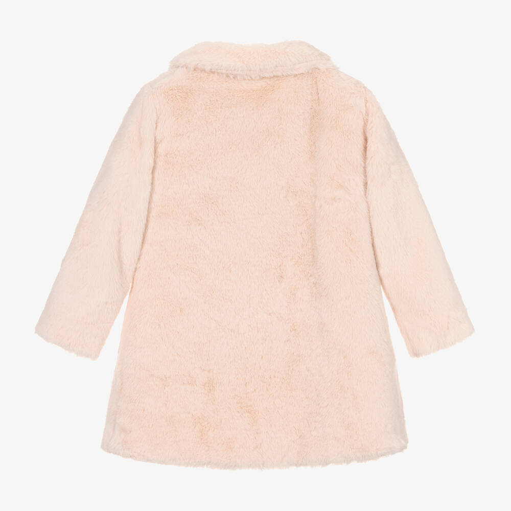 Piccola Speranza-Girls Pink Faux Fur Bow Coat  | Childrensalon Outlet