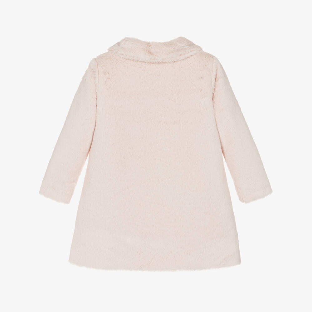 Piccola Speranza-Girls Pink Faux Fur Coat with Velvet Bows | Childrensalon Outlet