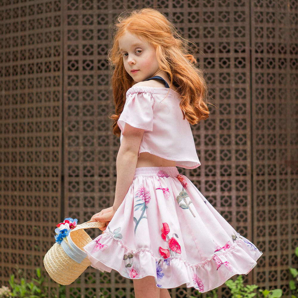 Piccola Speranza-Розовая юбка из крепа с цветами для девочек | Childrensalon Outlet