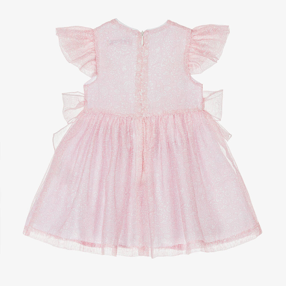 Piccola Speranza-فستان أطفال بناتي لون زهري بطبعة ورود | Childrensalon Outlet