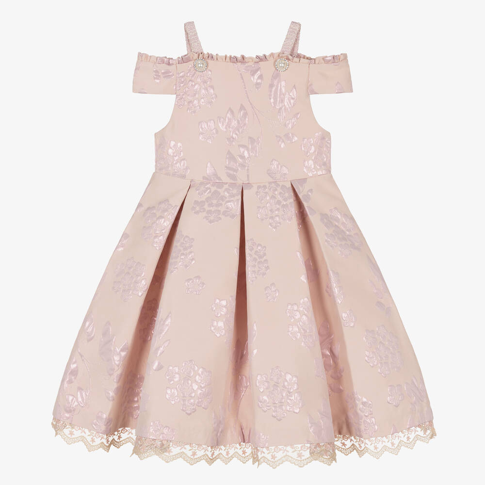 Piccola Speranza - Girls Pink Floral Jacquard Dress | Childrensalon
