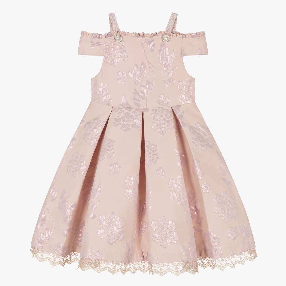 Piccola Speranza-فستان جاكارد لون زهري بطبعة ورود | Childrensalon Outlet