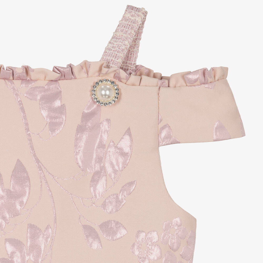 بيكولا سبيرانزا-فستان جاكارد لون زهري بطبعة ورود | Childrensalon Outlet