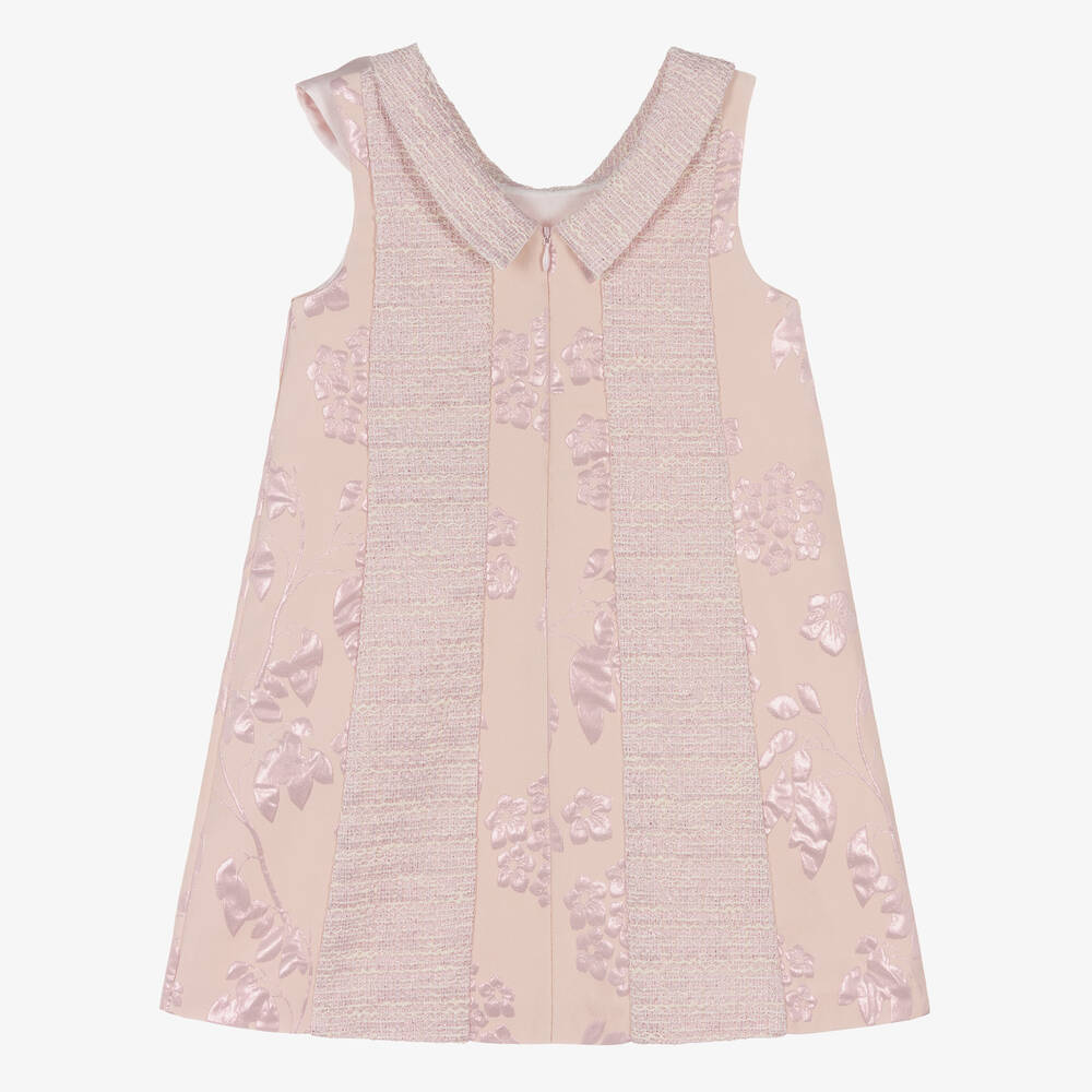 Piccola Speranza-Girls Pink Floral Jacquard & Tweed Dress | Childrensalon Outlet